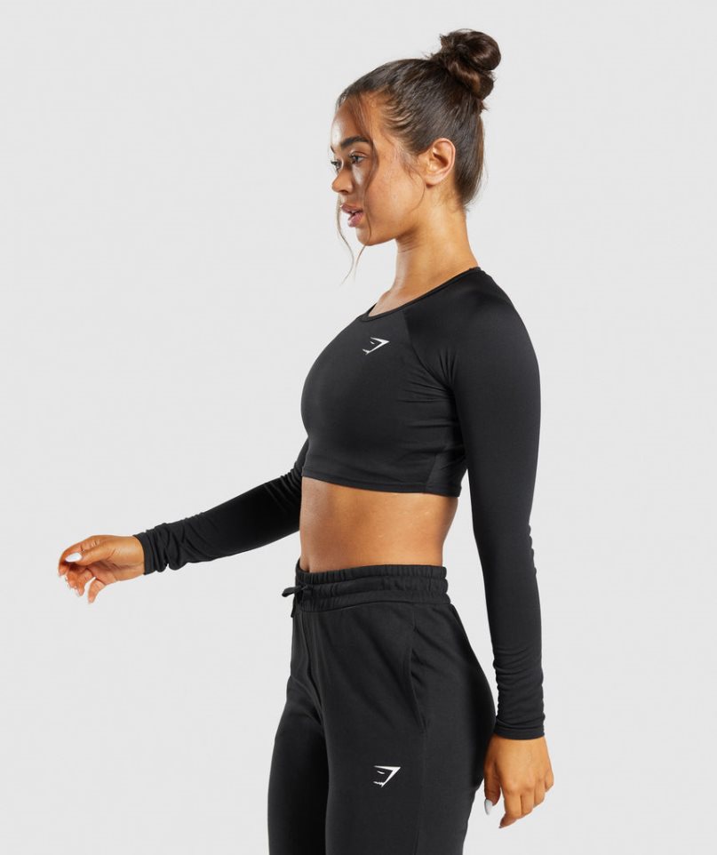 Women's Gymshark Training Long Sleeve Cropped Tops Black | CA 835D01